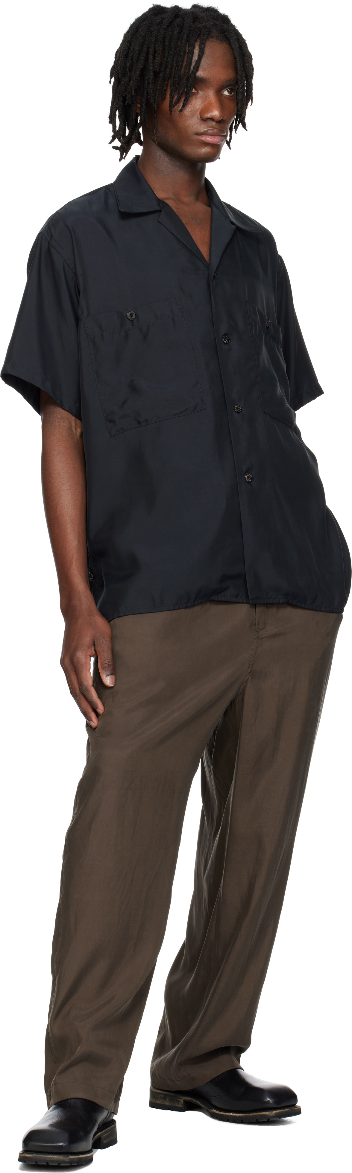 YOKE Brown Chambray Easy Trousers