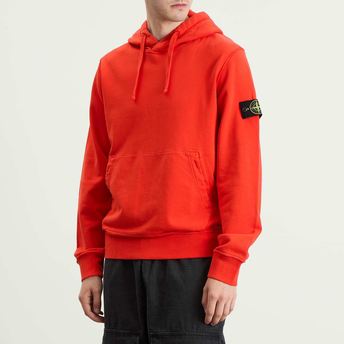 Stone Island Men's Organic Cotton Fleece Popover Hoodie in Scarlet