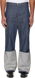 Edward Cuming Navy Turn-Up Drop-Down Jeans