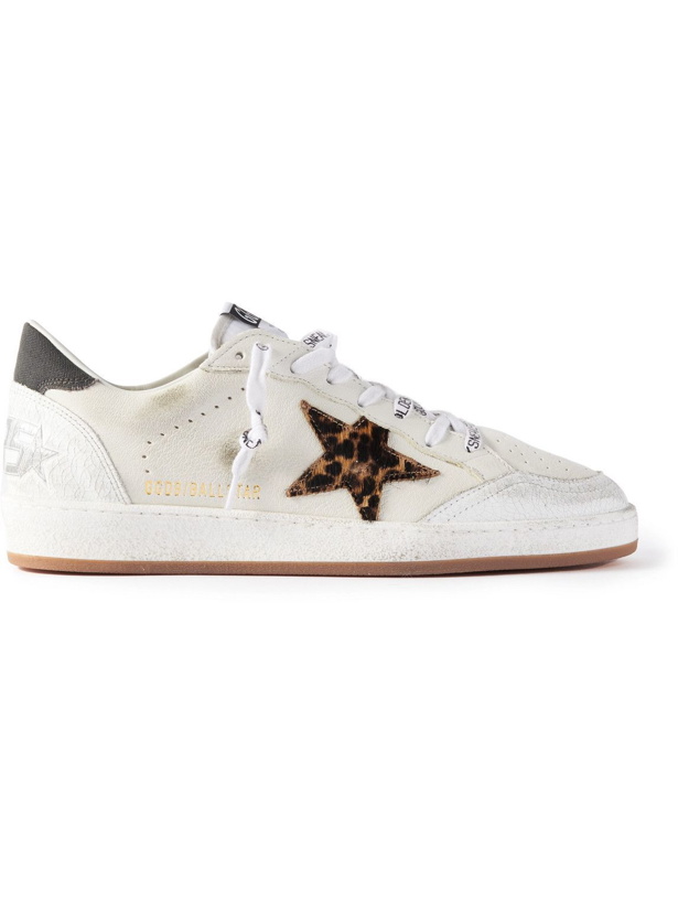 Photo: Golden Goose - Ballstar Distressed Calf Hair-Trimmed Leather Sneakers - White