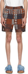 BEAMS PLUS Brown Komatsu Matere Edition Batik Print Beach Shorts