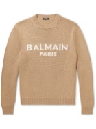 Balmain - Logo-Intarsia Merino Wool Sweater - Brown