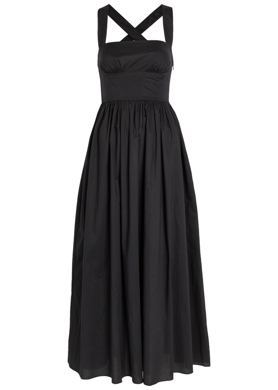 Matteau Gathered Cotton-poplin Midi Dress Black