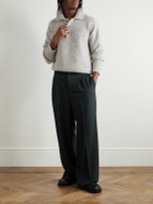 AMI PARIS - Logo-Embroidered Brushed-Knit Polo Shirt - Gray