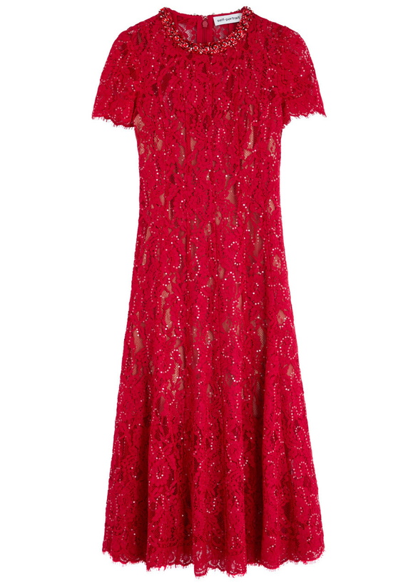 Photo: Self-portrait Embellished Lace Midi Dress Red