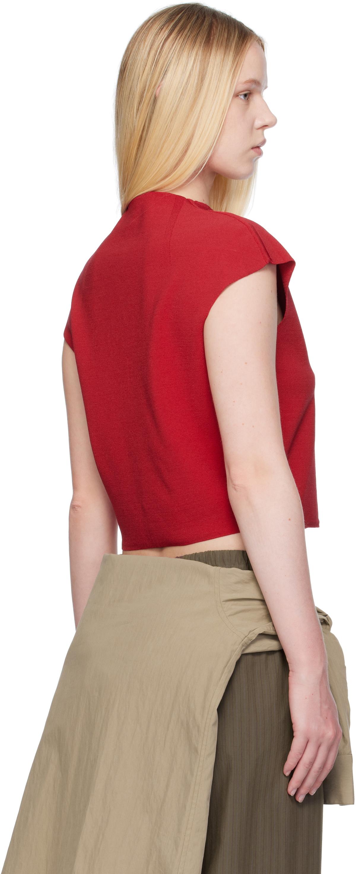 AMOMENTO Red Wholegarment Cap Sleeve Cardigan Vest