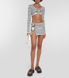 Jean Paul Gaultier Striped flower-appliqué crop top