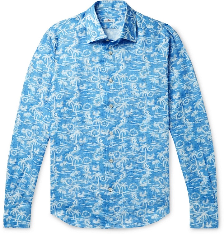 Photo: Kiton - Printed Linen Shirt - Blue