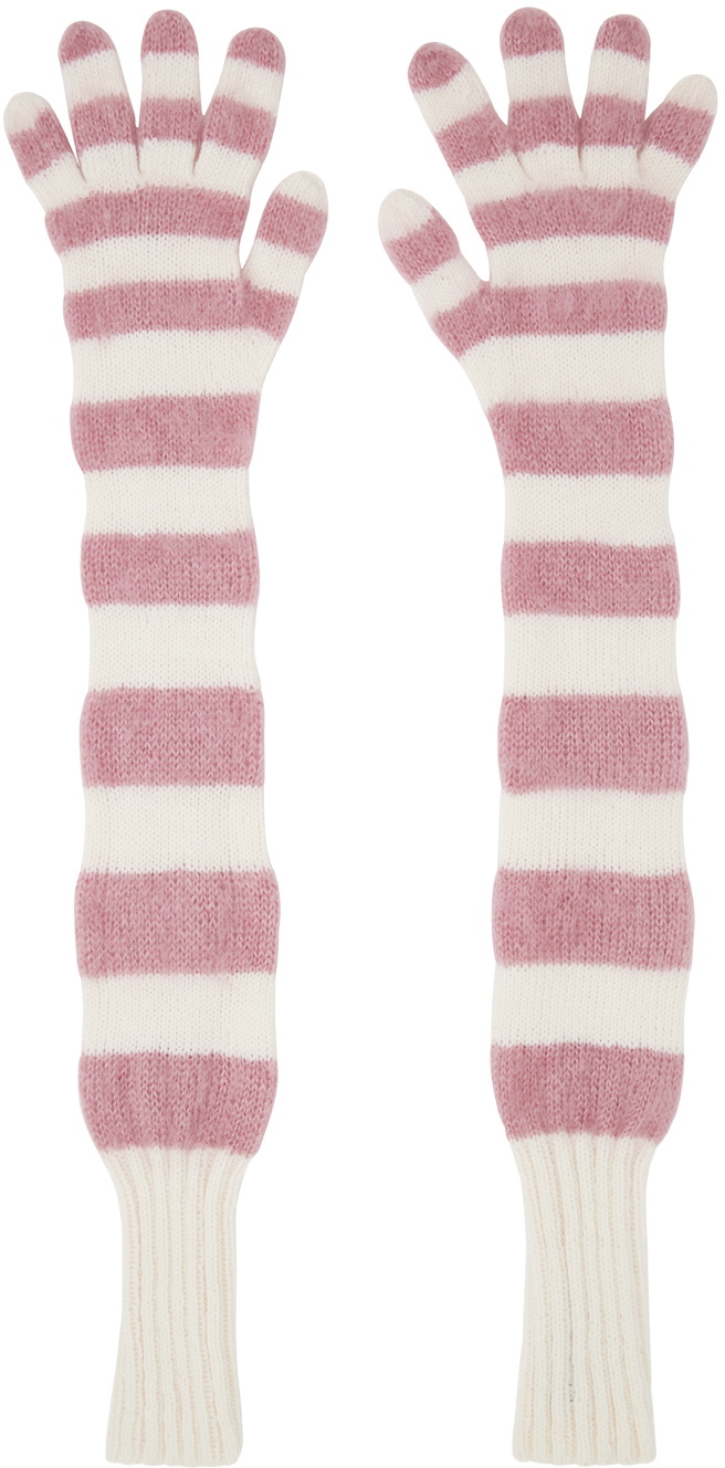 ANDREJ GRONAU SSENSE Exclusive Pink & Off-White Gloves