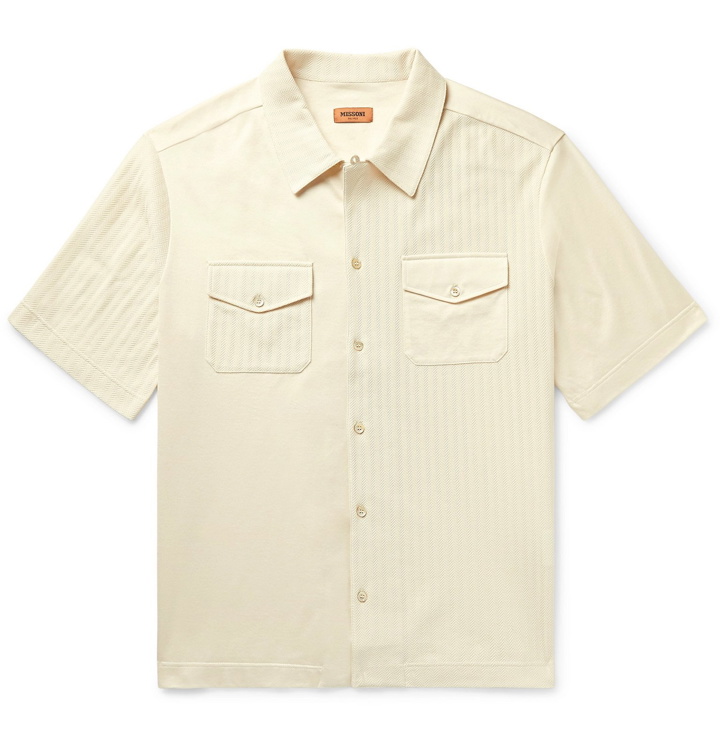 Photo: Missoni - Camp-Collar Crochet-Panelled Cotton-Jersey Shirt - Neutrals