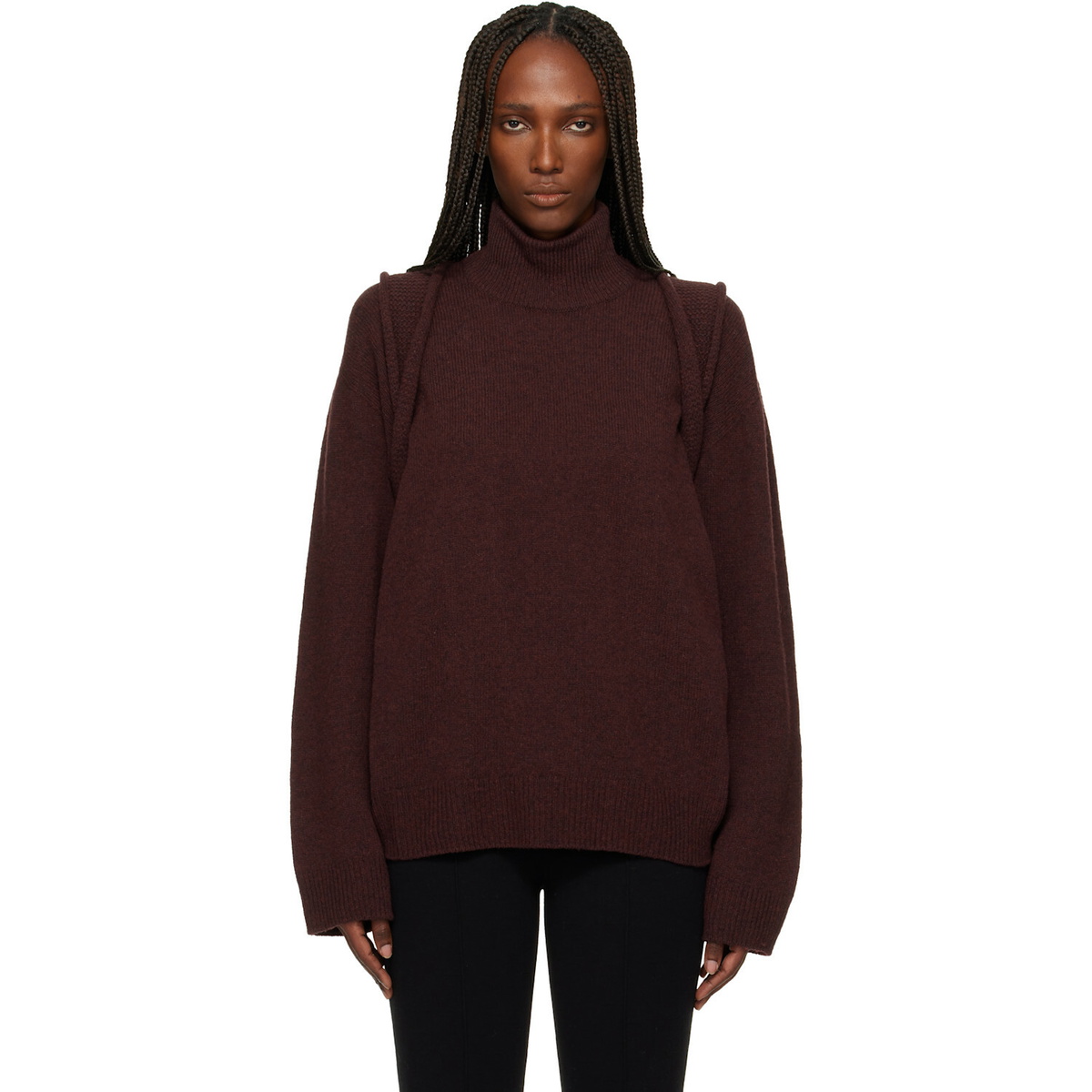 ISSEY MIYAKE Brown Backpack Knit Turtleneck