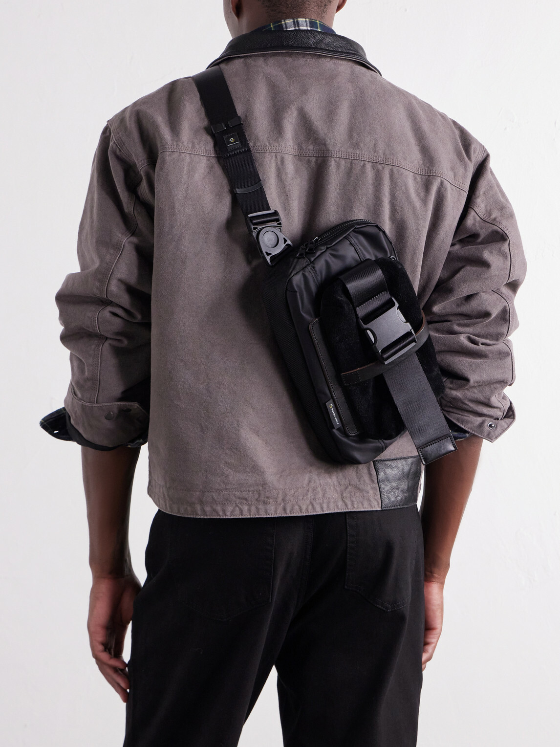 Master-Piece - Sling Suede and Leather-Trimmed Nylon-Twill Messenger Bag