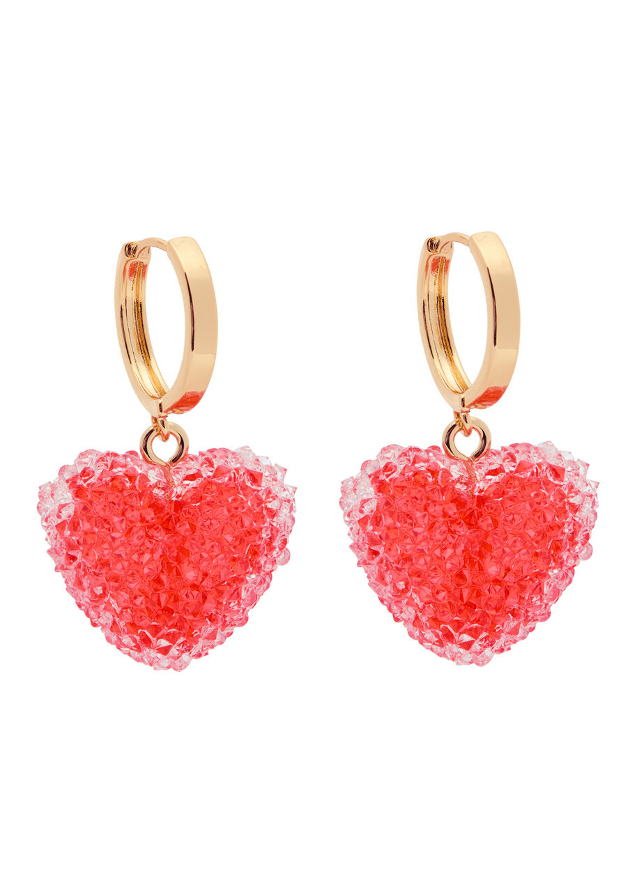 Crystal Haze Jelly Heart 18kt Gold-plated Hoop Earrings - Red - One Size