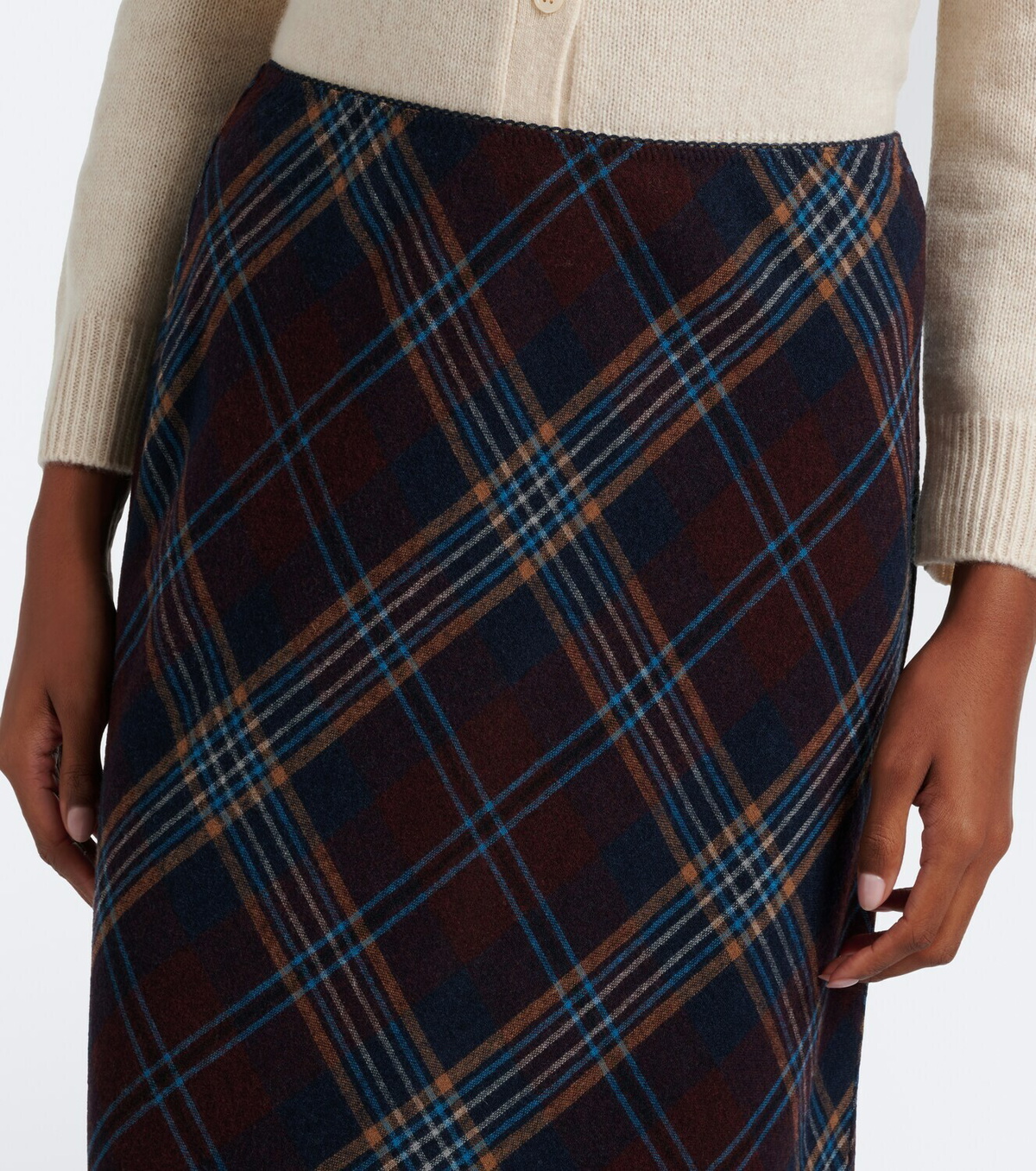 Dôen Elowette fringed plaid midi skirt
