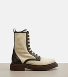 Brunello Cucinelli Leather-trimmed lace-up boots