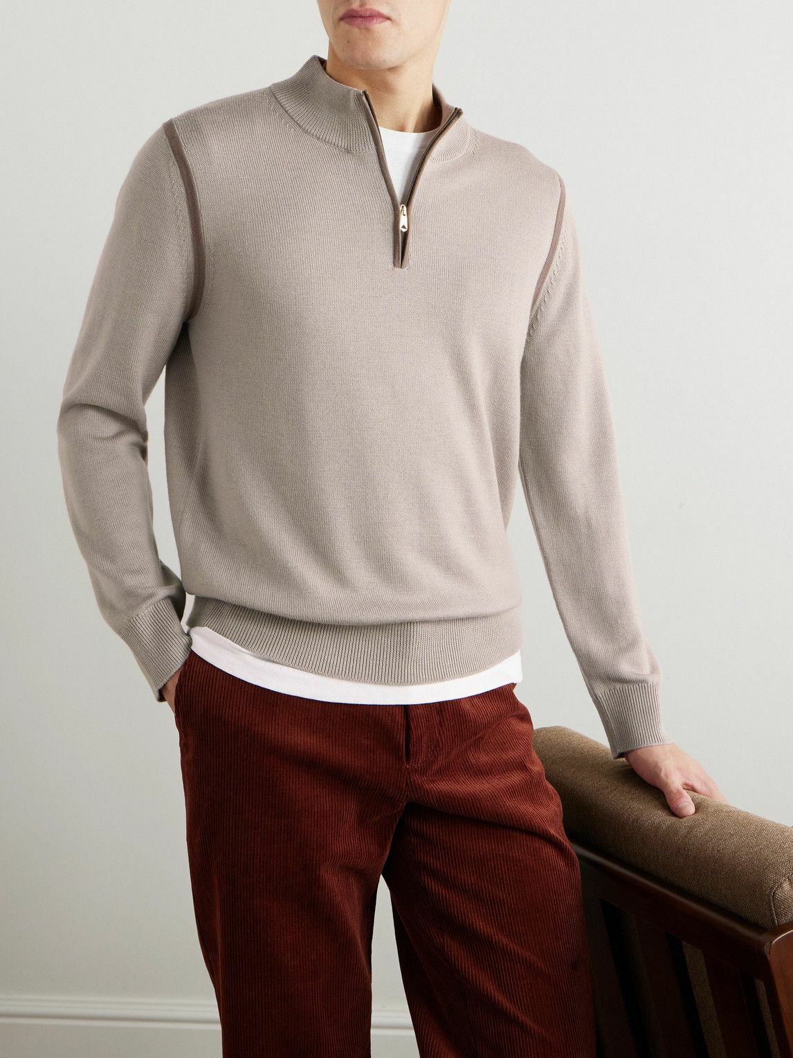 最安 Half-Zip Wool Merino - Smith Paul Sweater Smith Paul Neutrals - トップス