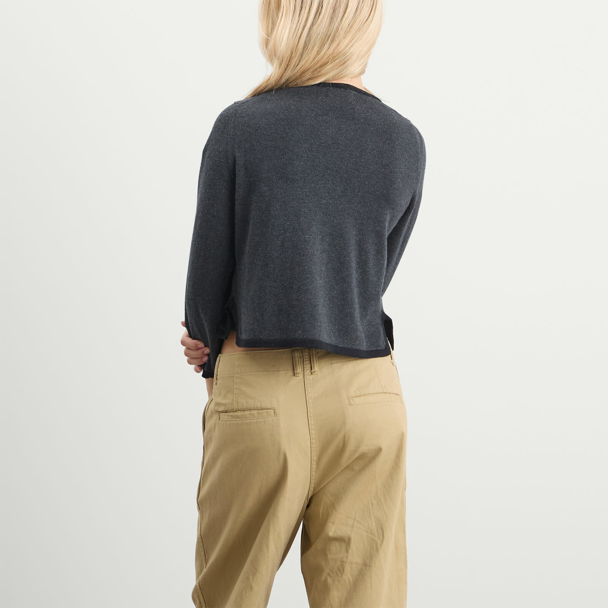 Beams Boy Women's China Trim Cardigan in Charcoal Grey
