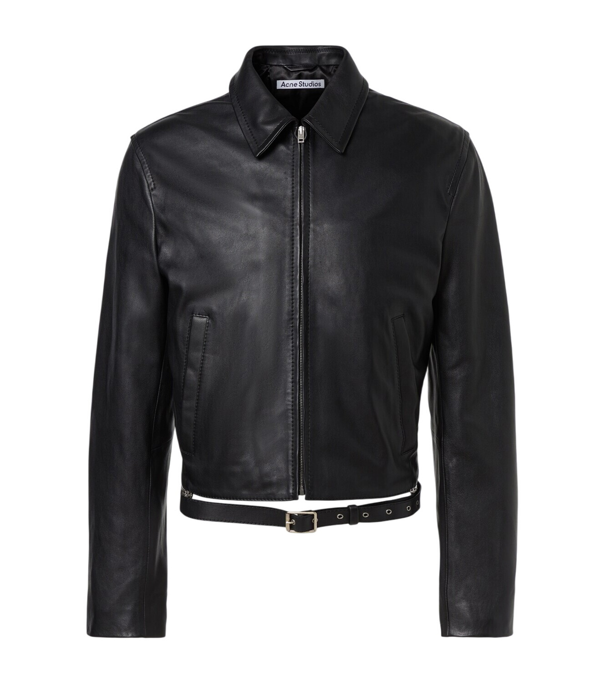 ジャケット・アウター ACNE STUDIOS EMBOSSED LEATHER JACKET 50 Acne Studios logo-embossed Biker Leather Jacket | Black