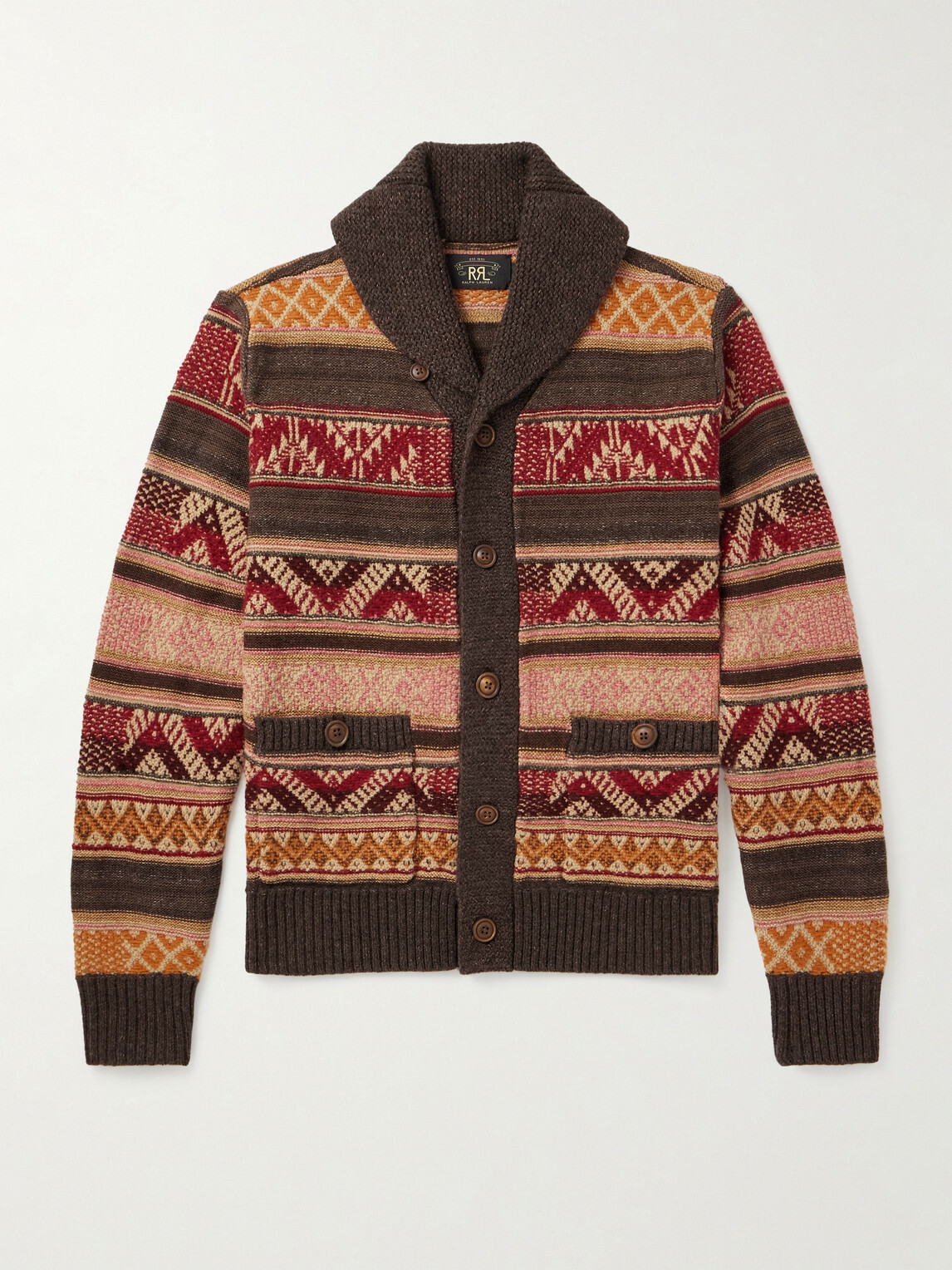 RRL - Shawl-Collar Wool, Linen and Silk-Blend Jacquard Cardigan - Brown