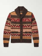 RRL - Shawl-Collar Wool, Linen and Silk-Blend Jacquard Cardigan - Brown