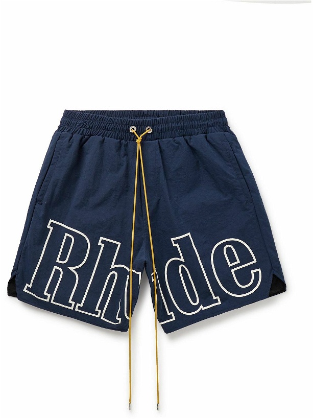 Photo: Rhude - Straight-Leg Logo-Print Nylon Drawstring Shorts - Blue