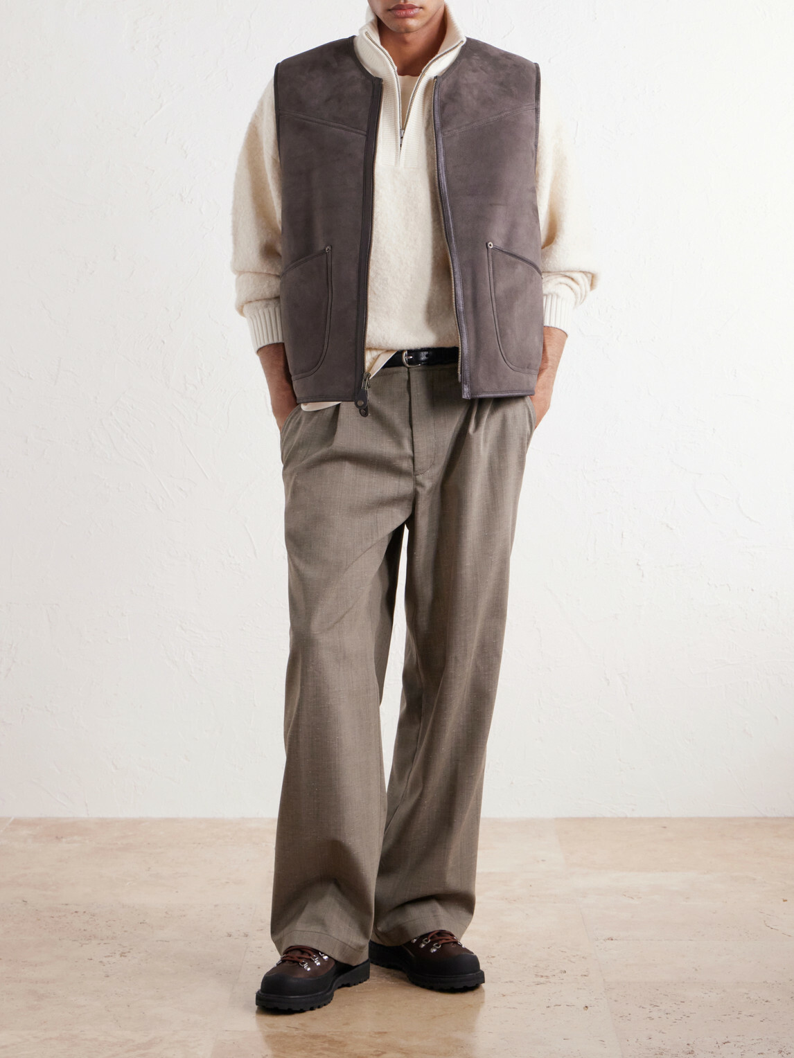 Aimé Leon Dore - Leather-Trimmed Suede Vest - Brown