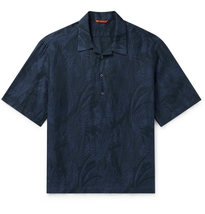 Photo: BARENA - Camp-Collar Printed Linen and Cotton-Blend Half-Placket Shirt - Blue