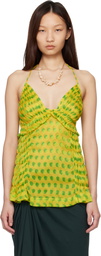 Dries Van Noten Yellow & Green Optical Polka Dot Silk Halter Top