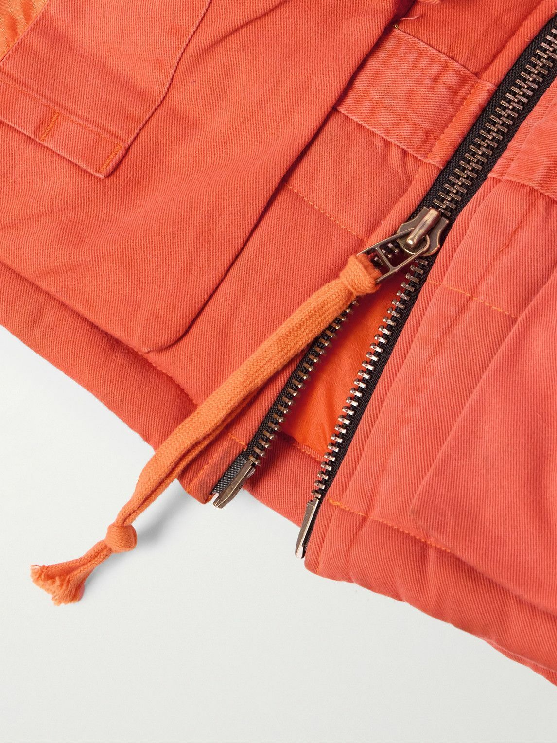Greg Lauren - Faux Fur and Ripstop-Trimmed Quilted Cotton-Blend Twill Hooded Jacket - Orange