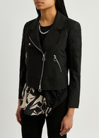 High Oblique Embroidered Stretch-nylon Biker Jacket Black