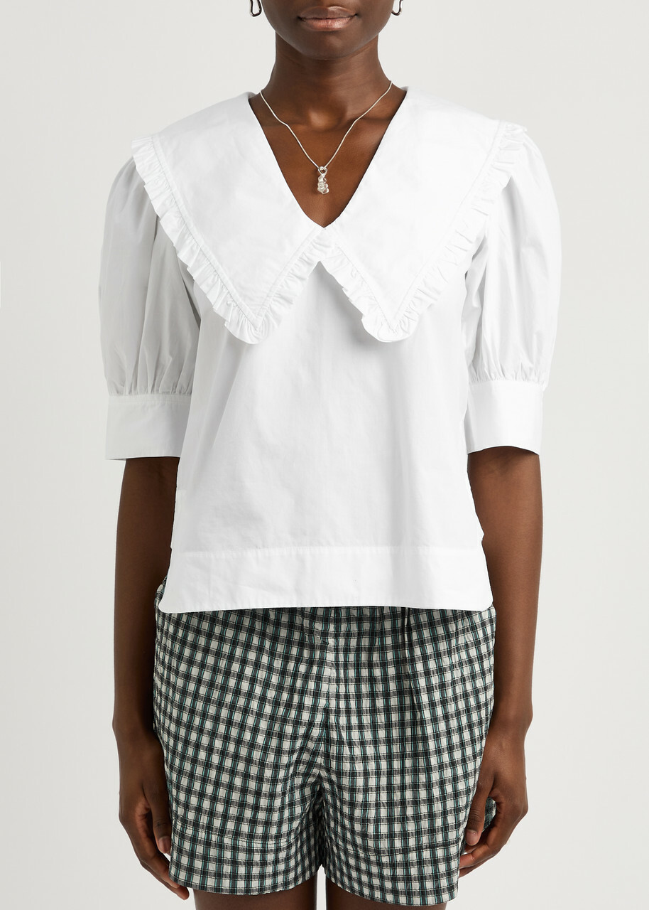 トップス Ganni Cotton Poplin V-neck Ruffle Blouse Cotton Poplin V-neck Ruffle Blouse