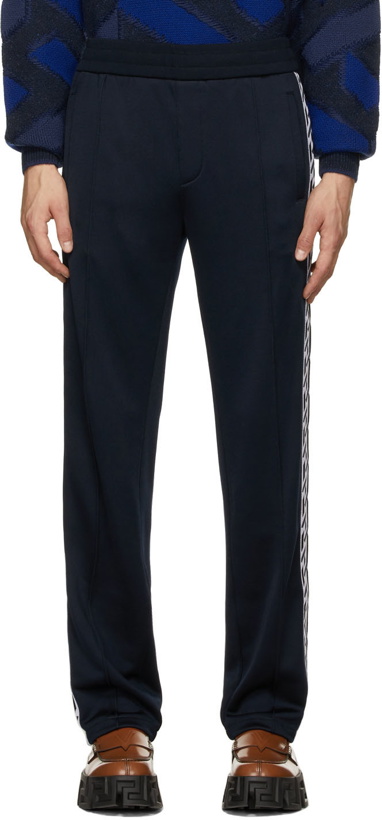 Photo: Versace Navy Monogram Tape Seam Lounge Pants