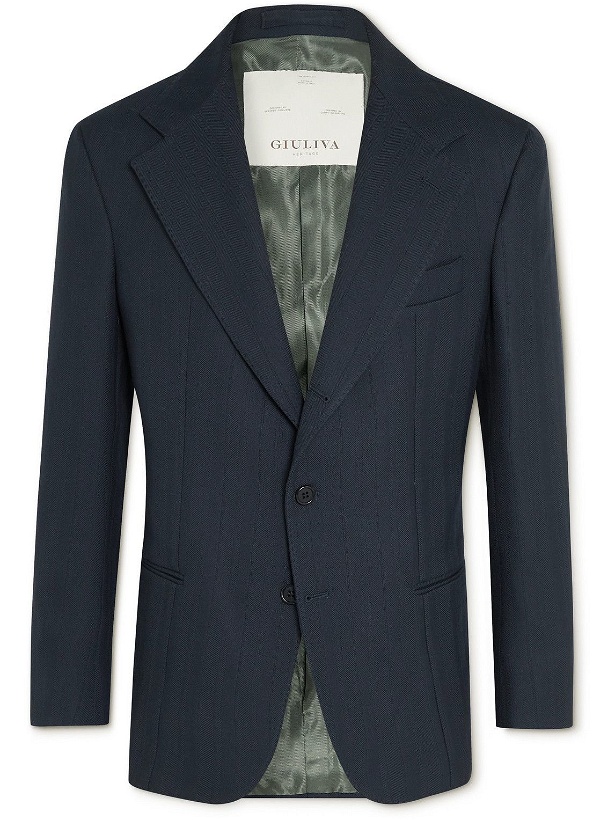 Photo: Giuliva Heritage - Alfonso Herringbone Virgin Wool Suit Jacket - Blue