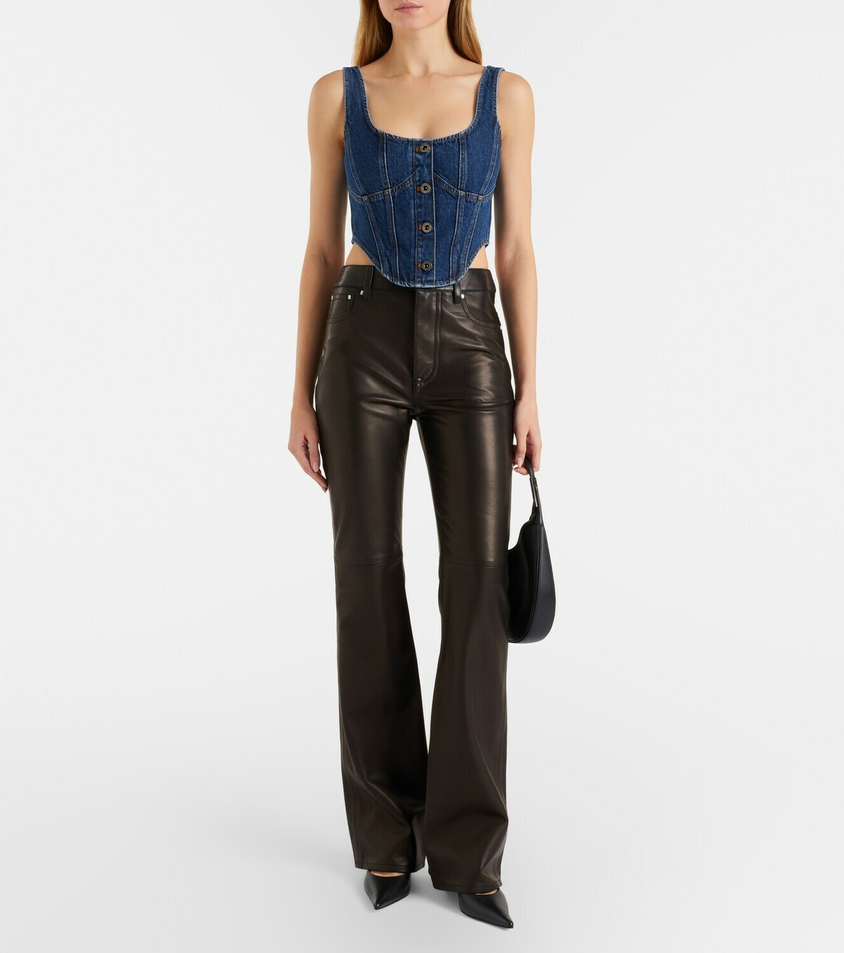 Self-Portrait Embellished denim crop top