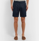 Brioni - Pleated Linen and Cotton-Blend Twill Bermuda Shorts - Blue