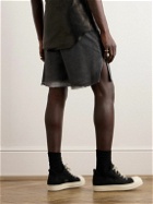 Rick Owens - Wide-Leg Bleached Distressed Stretch-Denim Drawstring Shorts - Gray