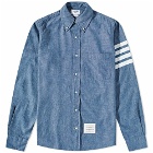 Thom Browne Men's 4 Bar Button Down Chambray Shirt in Blue