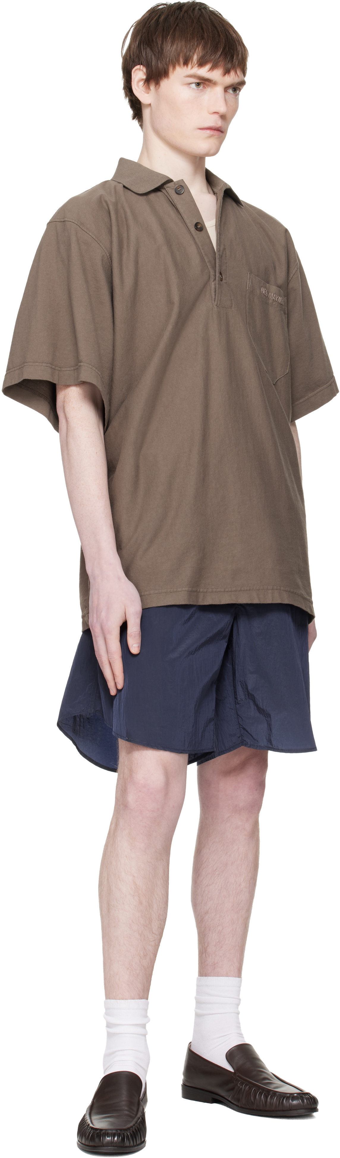 Hed Mayner Navy Curved Shorts