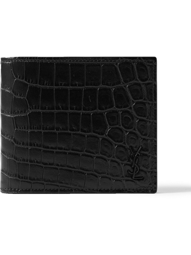 Photo: SAINT LAURENT - Logo-Appliquéd Croc-Effect Leather Billfold Wallet