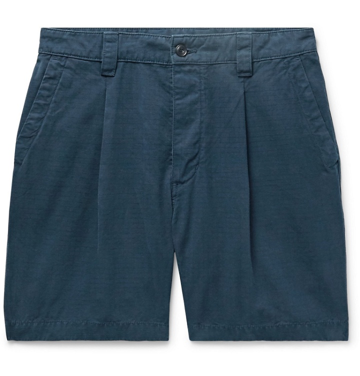 Photo: Albam - Slim-Fit Garment-Dyed Pleated Cotton-Ripstop Shorts - Blue