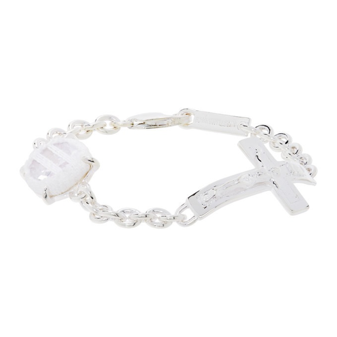 Photo: SWEETLIMEJUICE Silver and White Denim Oval Crucifix Heavy Bracelet