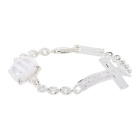 SWEETLIMEJUICE Silver and White Denim Oval Crucifix Heavy Bracelet