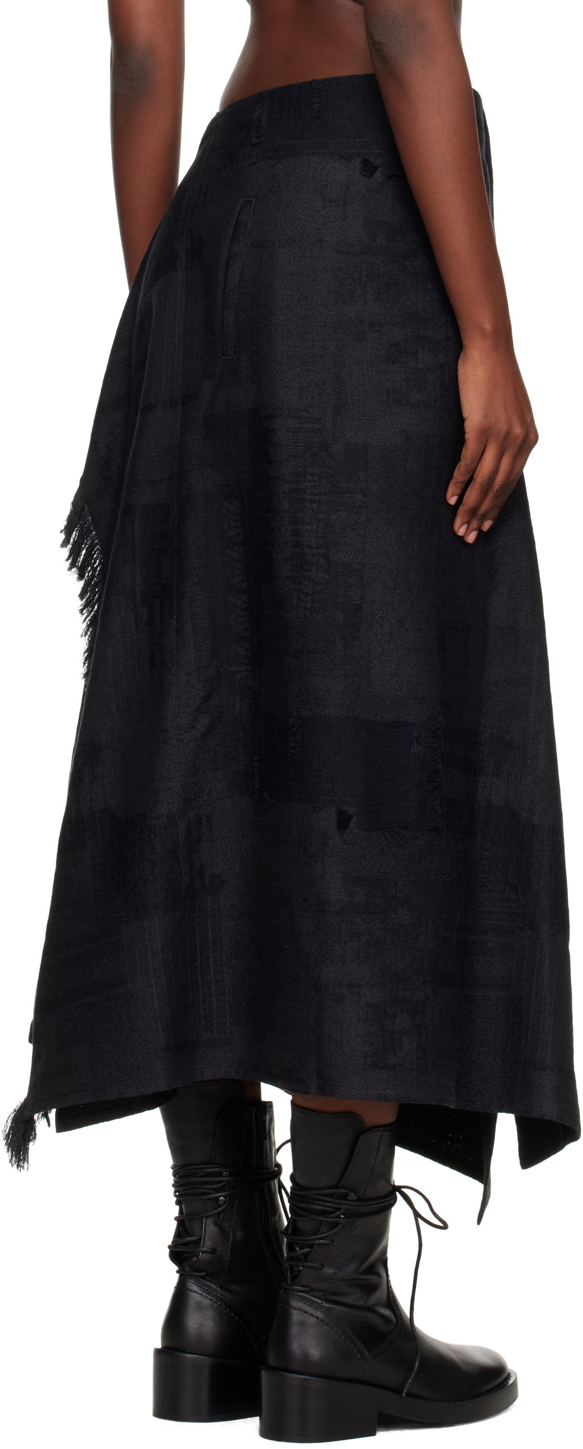 Y's Black O-Wrap-Like Flare Maxi Skirt