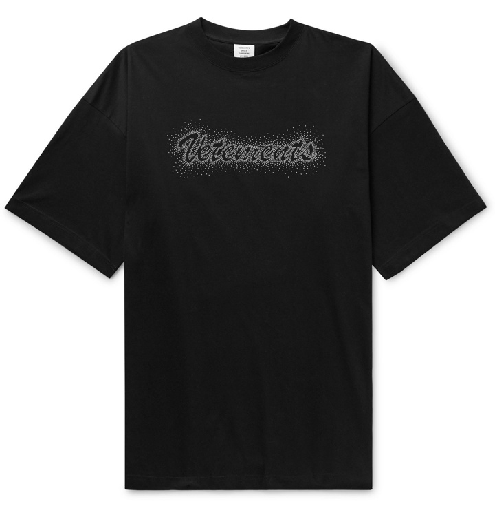 Photo: Vetements - Bling Bling Oversized Logo-Studded Cotton-Jersey T-Shirt - Black