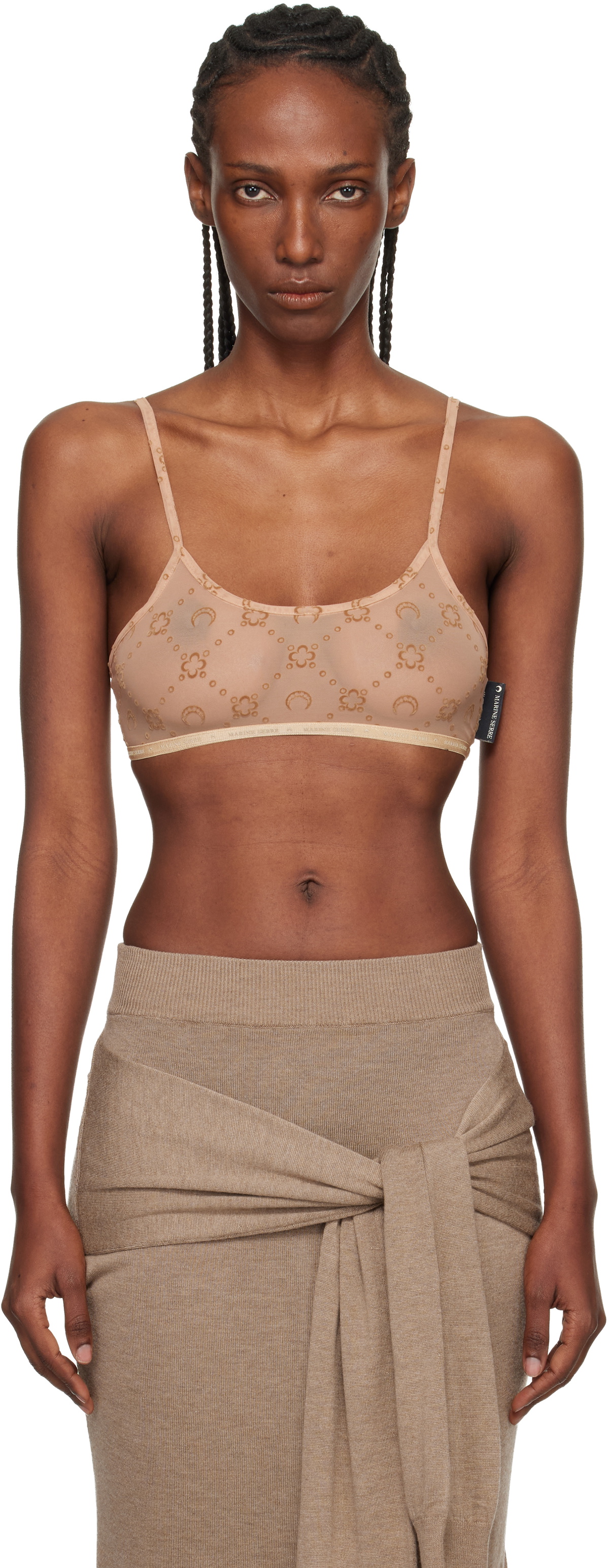 Marine Serre Tan Recycled Mesh Flock Bralette