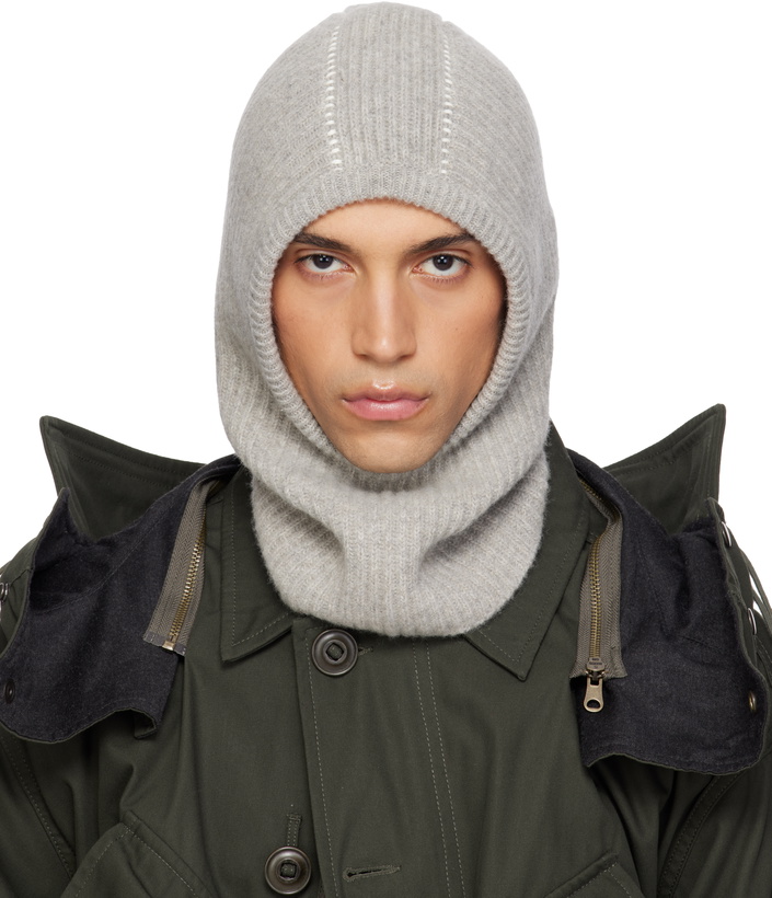 Photo: MM6 Maison Margiela Gray Ribbed Wool Balaclava