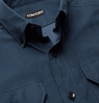 TOM FORD - Slim-Fit Button-Down Collar Cotton-Needlecord Shirt - Blue