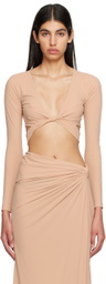 Atlein Beige Plunging Long Sleeve T-Shirt