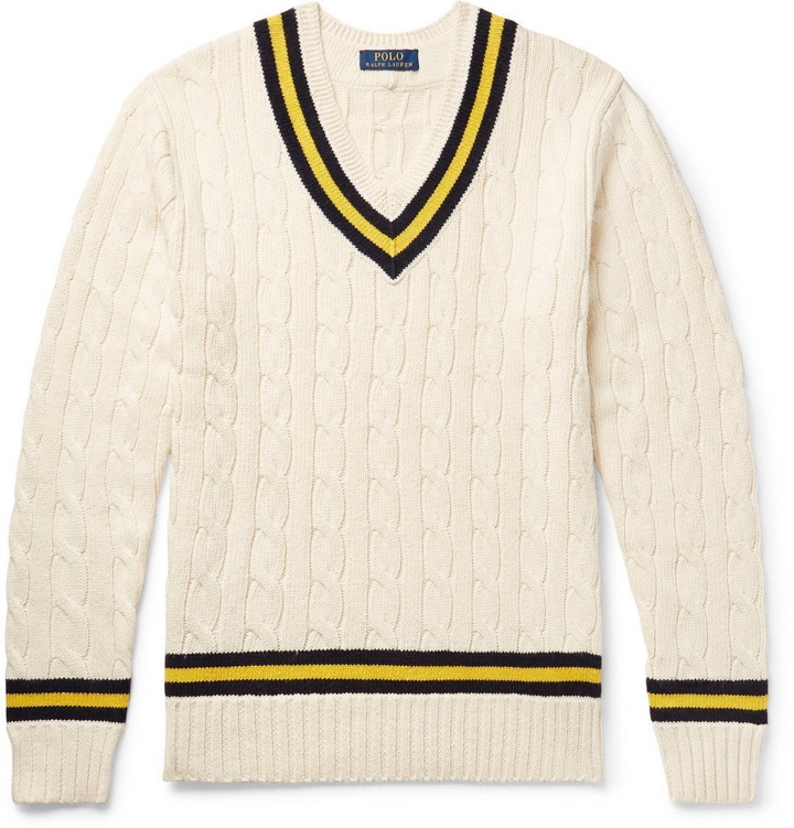 Photo: Polo Ralph Lauren - Striped Cable-Knit Cotton and Cashmere-Blend Sweater - Men - Cream