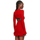 GUIZIO Red Crochet Ruffle Sleeve Bolero Cardigan